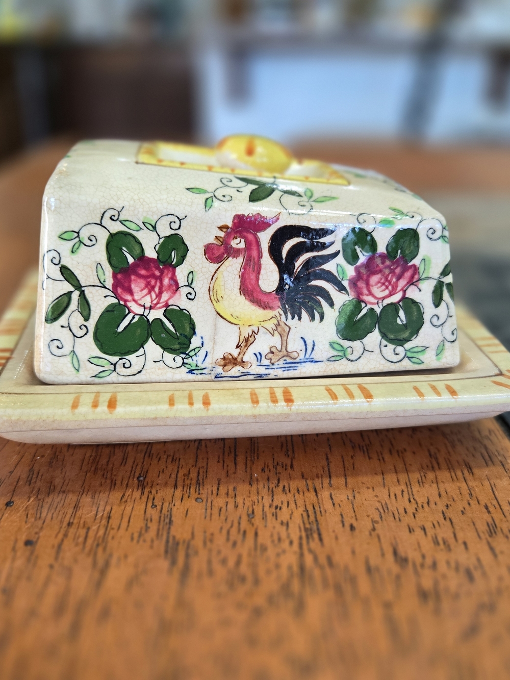 Vintage Hand Painted Rooster Butter Dish - Made in Japan - Farmhouse Retro